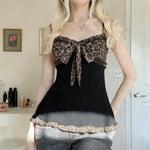 American Hotsweet Y2k Leopard Camisole Women Retro Streetwear E-girl 90s Dark Gothic Sexy Patchwork Lace-up Crop Tank Top Femme