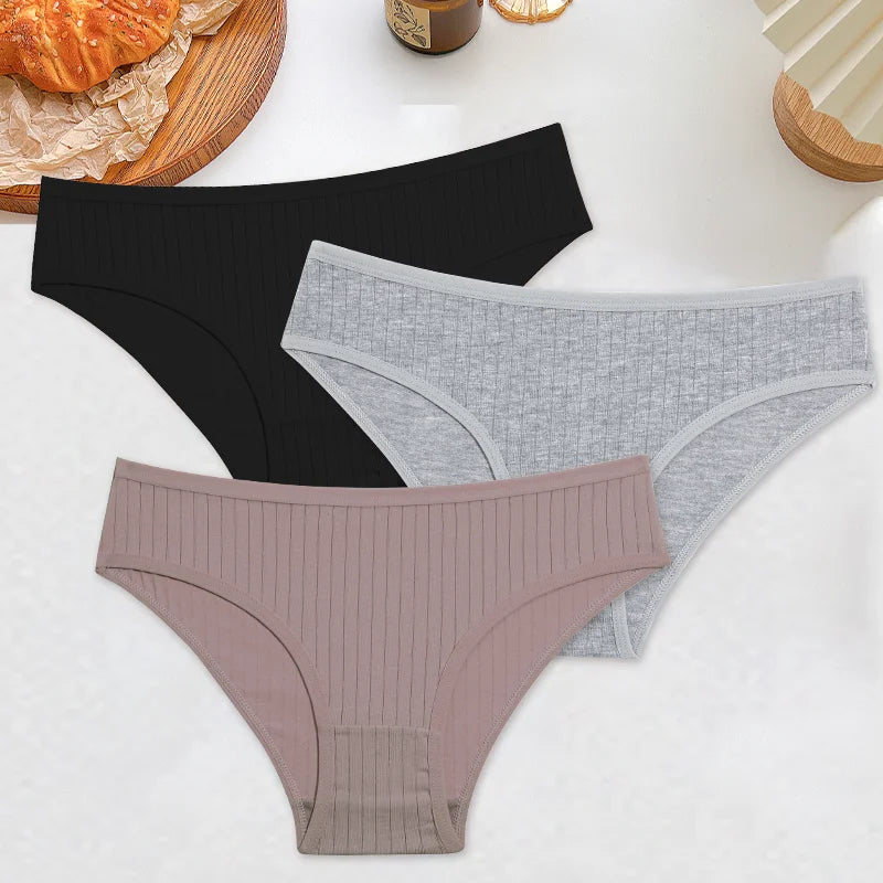 3PCS Women's Cotton Briefs Panties Female Sexy Low Waist Underwear M-XL Breathable Panty Girls Comfortable Intimates Lingerie