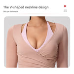 Hearuisavy Summer Women's Yoga Shirt Long Sleeve Sportswear Gym Breathable Quick Dry Sports Top Pilates Dance Ballet Wrap Tops