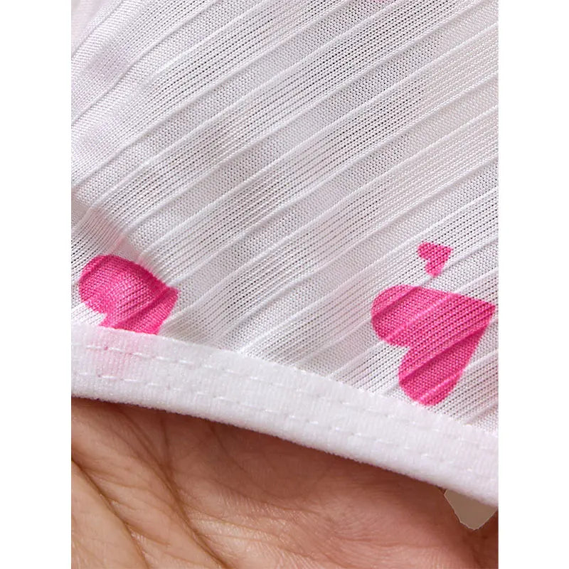 Women's Sleepwear Underwear Rose Lace Bow & Heart PrintSleep Dress Sexy Pijamas SetV NeckPajamas Mini Nightgowns Hot Dress