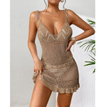 Halter Dress Clothes Women Summer Solid Color Sleeveless Knitted Cover Up BacklessStylish Beach Dresses