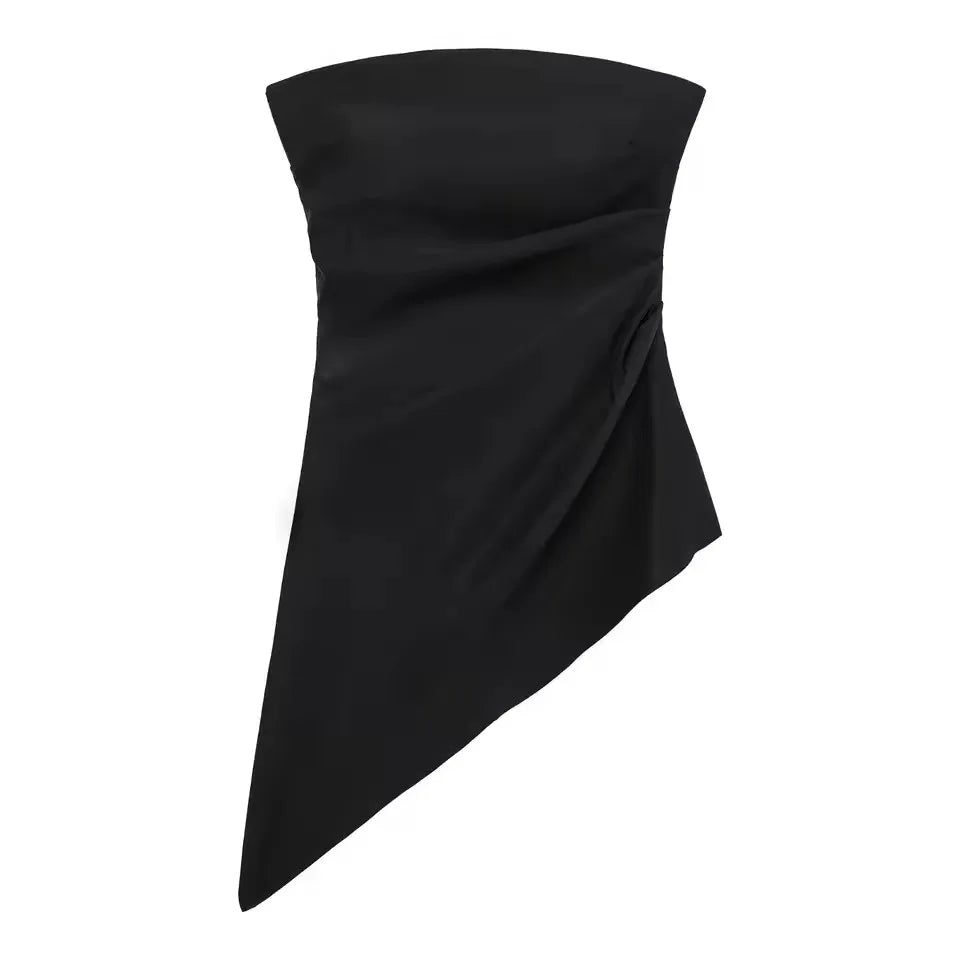 HH Elegant Women's Strapless Ruched Side Top Asymmetrical Hem Crop Tube Top for Vacation Wedding Guest Evening Wear