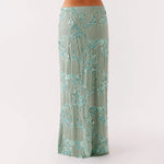 Elegant Beading Sequined Long Skirt for Women Summer Casual Floral Embroidery Maxi Straight Skirts for Beach Club Streetwear