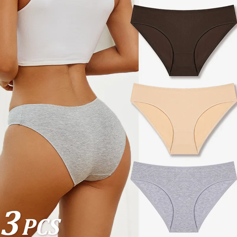 3Pcs Women Cotton Panties for Women Sexy S-XL Low Waist Briefs Female Breathable Underwear Girl Intimates Lingerie Solid Color