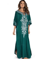 2026 Indie Folk Embroidered Short Sleeve Summer Dress Cotton Tunic Beach Kaftan Women Beachwear Swimsuit Cover Up Robe de plage
