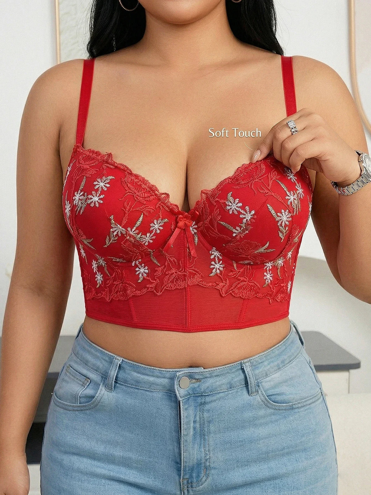 Women's Floral Embroidery Lace Push Up Bra With Underwire Longline Shaping Side Support Minimizer Comfortable Bra