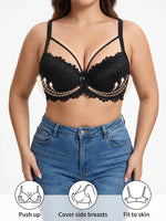 Plus Size Lace Women's Bra Thin Cup Push-up Bra Underwire Side Support Wide Strap Comfortable Bra Women