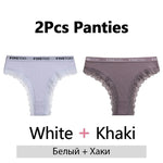 FINETOO 2Pcs/Set Women Cotton Brazilian Panties Plus Size M-2XL Lingerie Sexy Lace Underwear Low Rise Girls Intimates Underpants