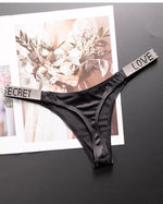 Letter Sexy Panties Women Thongs Rhinestones Diamonds G-string Sports Thong Low Waist Shorts Briefs T-back Fitness S-XL