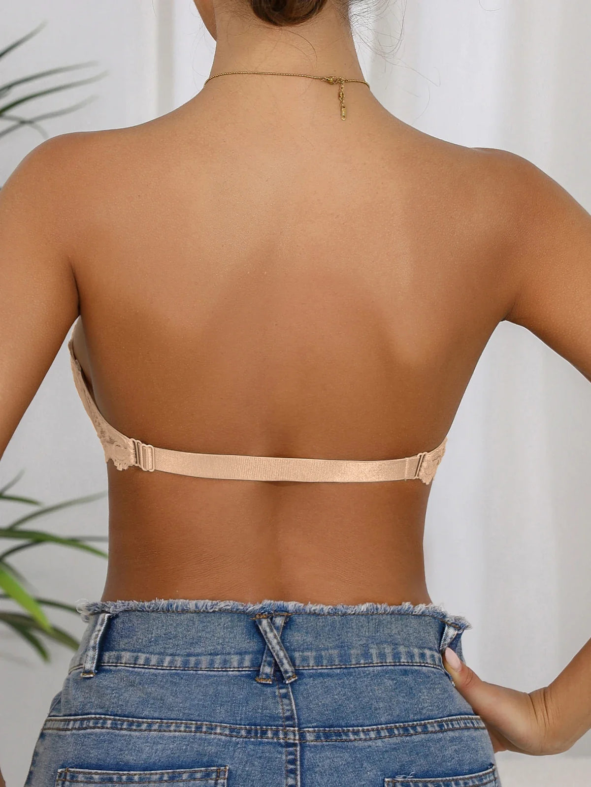 Lace Strapless Bra Double Front Closure Push Up Bralette for Women Invisible Anti-Slip High support Women's underwear