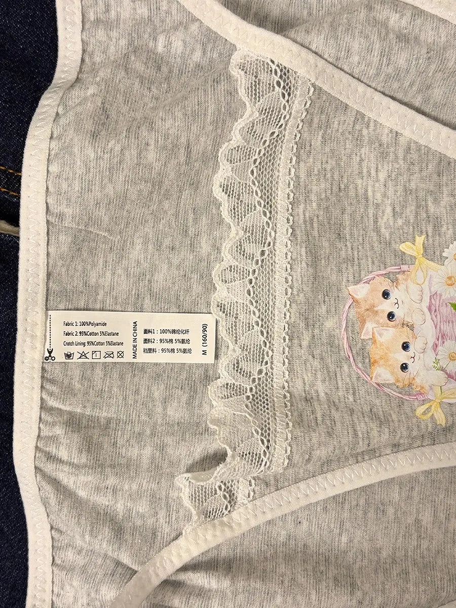 Cotton Girls Panties Cute Cat Sexy Japanese Lace Women Briefs Lady ThongUnderwear G String Female Low Waist Lingerie