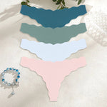 4Pcs Women Seamless Panties Wavy Design Ultra-thin Thongs Women Ice Silk Underwear Sexy Panty Low Waist G-string Female Solid