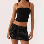 Women Sequin Mini Skirts Beaded Flower Y2k Pearl Embellished Low Rise Mini Bodycon Skirt Glitter Short Skirts Summer Streetwear