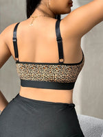 Plus Size Women's Leopard Print Push Up Bra, Front Closure Deep V Neck, Unlined Wireless Sexy Lingerie