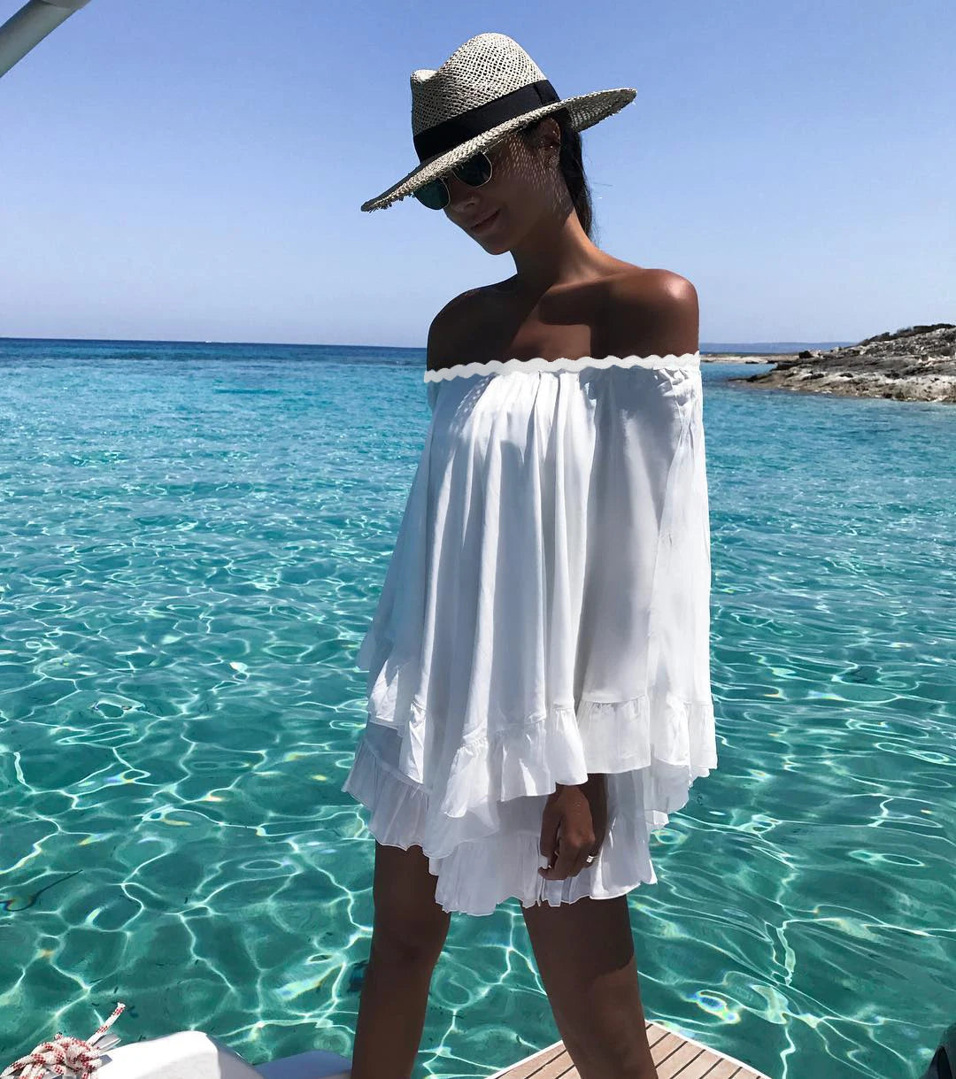 Crochet White Knitted Beach Cover Up Dress Tunic Long Pareos Bikinis Cover Ups Swim Cover Up Robe Plage Beachwear
