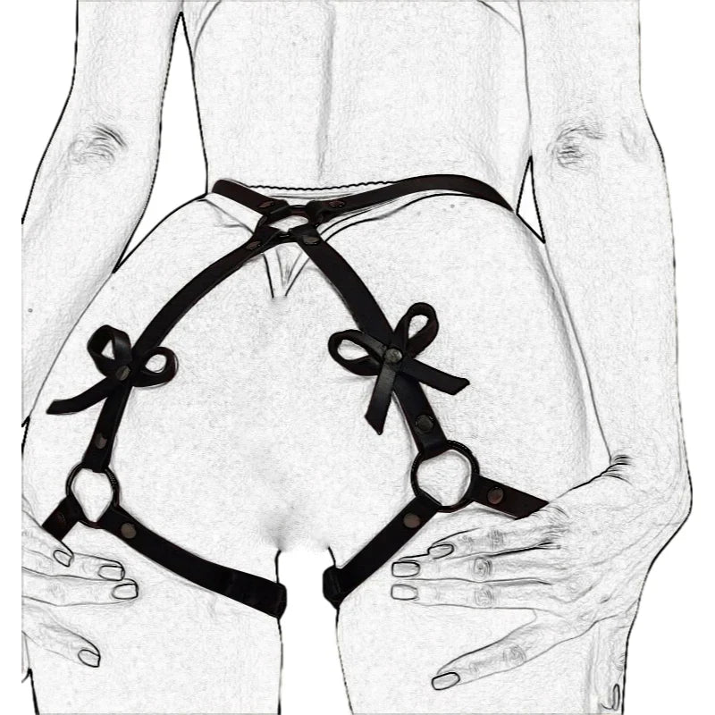 Sexy Woman Garter Lingerie Suit Erotic Crotchless PantiesAdjustable PU Leather G-string Underwear Goth Hip Belt Female Thongs