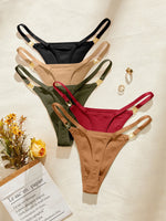 5Pcs/Set Sexy Women Panties Solid Ribbed G‑String Thong Metal Ring Soft Female Sexy Lingerie Underwear
