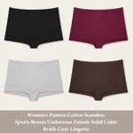 New 4PCS Women's Panties Cotton Seamless Sports Boxers Underwear Female Solid Color Cozy Lingerie Intimate Underpants XS-XL