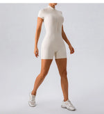 Yoga Jumpsuit Fashion Zipper Dance Short Playsuit Women Romper Short Sleeve Gym Fitness Overalls One Piece Sports Suit Unitard