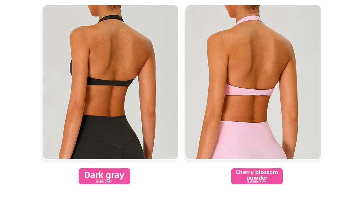 Fitness Sports Bra Women Halter Top High Support Push-up Open Back Gym Wear Hanging Neck Fitness Bar Yoga Bar Workout Underwear