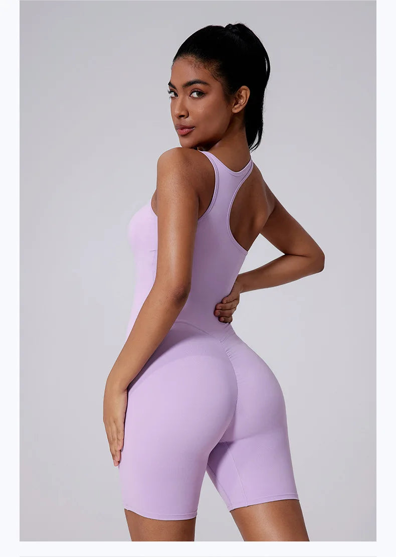 Women's Short Tracksuit One-Piece Sportswear Gym Workout Clothes Fitness Jumpsuit Stretch Bodysuit Yoga Suit Sports Playsuit