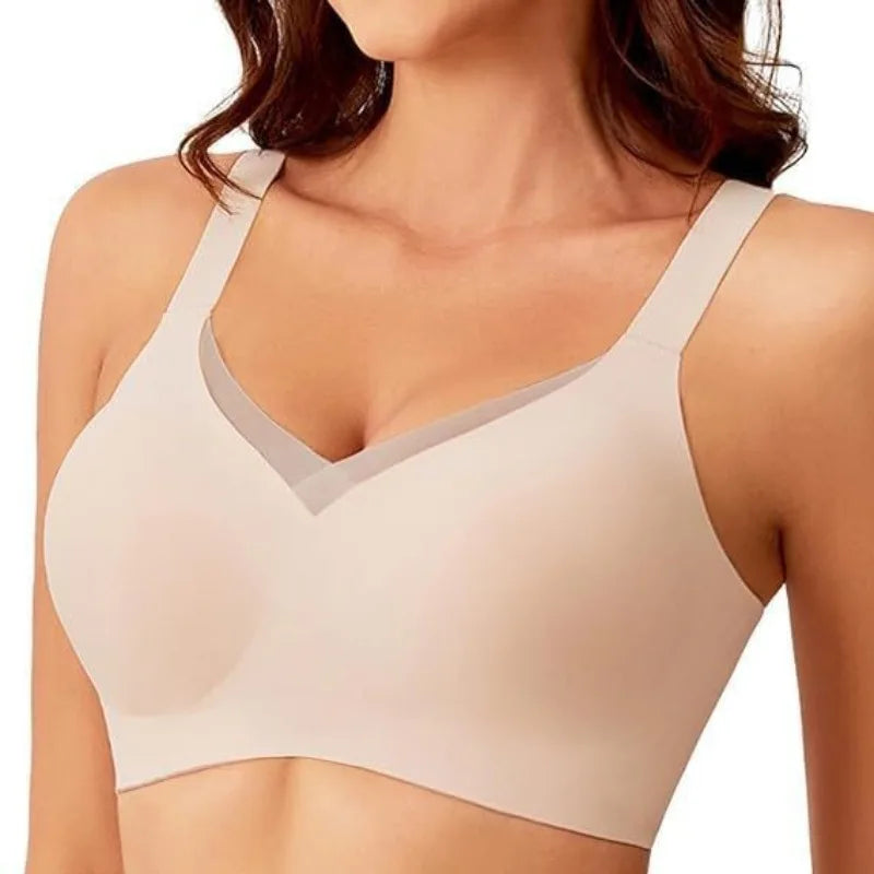 Women's Wire-free Seamless Bra Full Cup Breathable Thin Padding Bras Solid Color Plus Size Comfortable Outer Bra Underwear