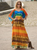 2025 Loose Boho Style Maxi Dress Print Face Swim Suit Cover-up Bohemian Dress Robe Plage Kaftan Maxi Dress Beach Wear Tunics