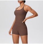 New 2Pcs Yoga Sets Naked Feel Women Workout Fitness Gym Clothes High Waist Yoga Shorts And Sports Bra Impact Shorts Workout Sets