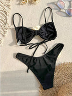 Sexy 3D Flower Patchwork Swimwear Thong Bikini 2024 Women Lace-up Swimsuit Halter Drawstring Swimming Bathing Suit Biquini Mujer
