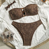 Brown Leaf Fishing Net Bandeau Bikinis Sets Front Hollow Out Sexy Swimsuit Woman 2026 Bead Swimwear Bathing Suit Bikini De Mujer test