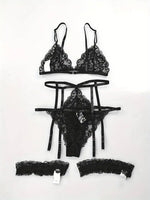 Hot Sexy Lingerie Female Bra Garter Panty Ultra-thin Semi See-through Full Lace Comfortable No-steel Ring Bras Thong Body Suit