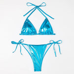 Shiny Swimwear Women Halter Bathers Bling Sequin Bikini Set Cut Out Push Up Padded Bathing Suit Thong Swimwear Glitter Biquini