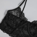 3PCS Lace See Through Bra Set Women Sexy Lingerie Underwear Halter Tops Bra and Panties Garter Intimate Sex Costumes