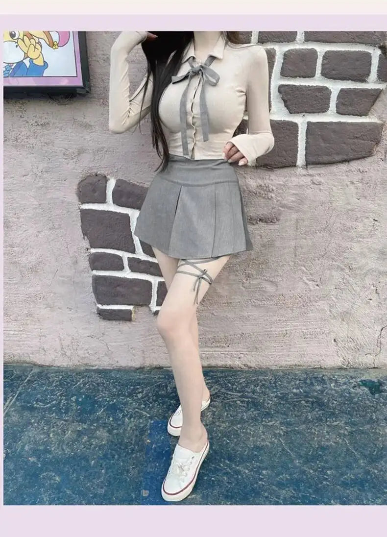 WOMENGAGA Korea Style Sexy Slim High Waist Strap A-line Half Length Skirt Fashion Women Skorts JK Sweet 2023 NewOW3W