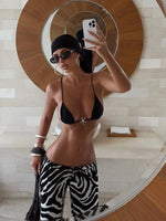 Sexy Black Starfish Ornament Bikini Set 2025 Women Zebra Print High Waist Panties 3 Piece Swimsuit Bathing Suit Thong Swimwear