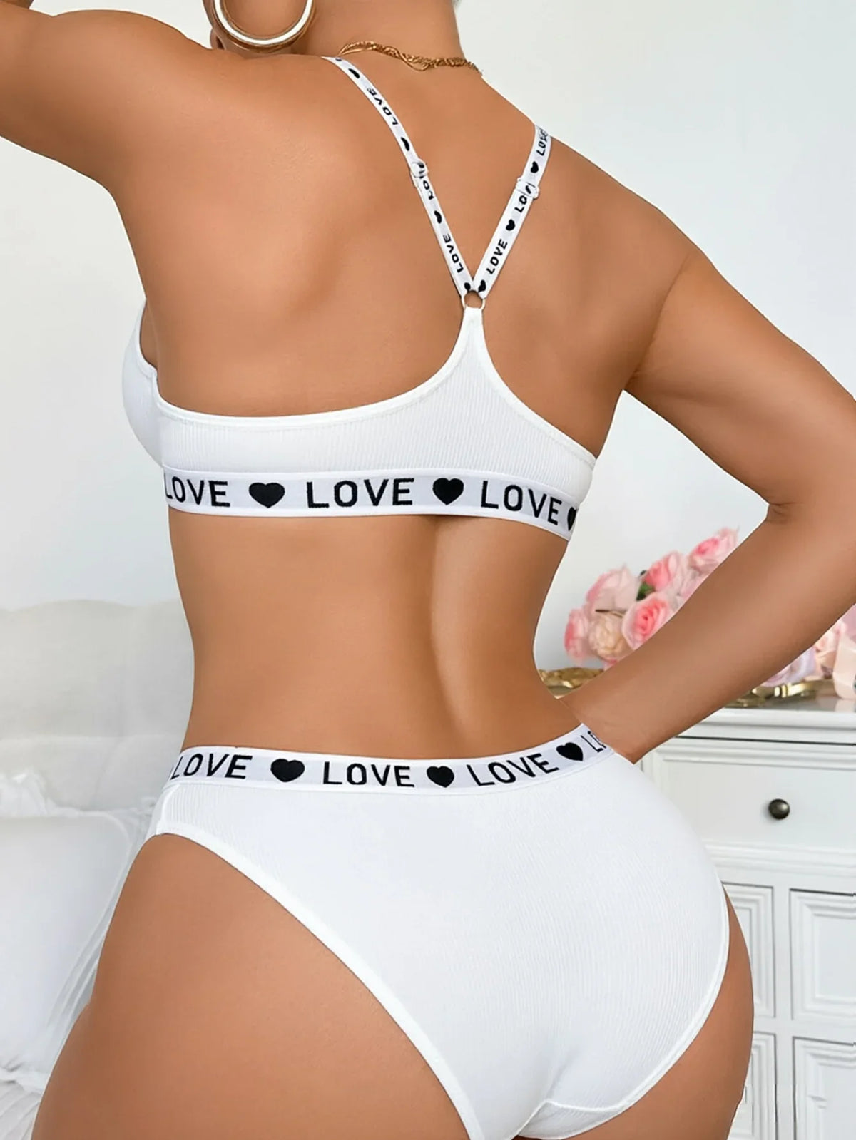 New Ribbed Women's Underwear Set Letter Strap Underwear Front-Clasp Push-Up Bra Comfy Daily Female Bra Set