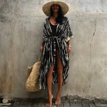 2024 New Summer Sexy Beach Kimono Swimwear Cotton Cover Up Swimsuit Women Print Bikini Cover Up Beachwear Dress Robe