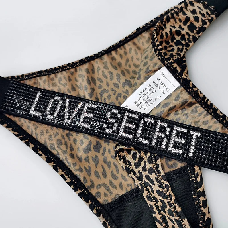 Letter Sexy Panties Women Thongs Rhinestones Diamonds G-string Sports Thong Low Waist Shorts Briefs T-back Fitness S-XL
