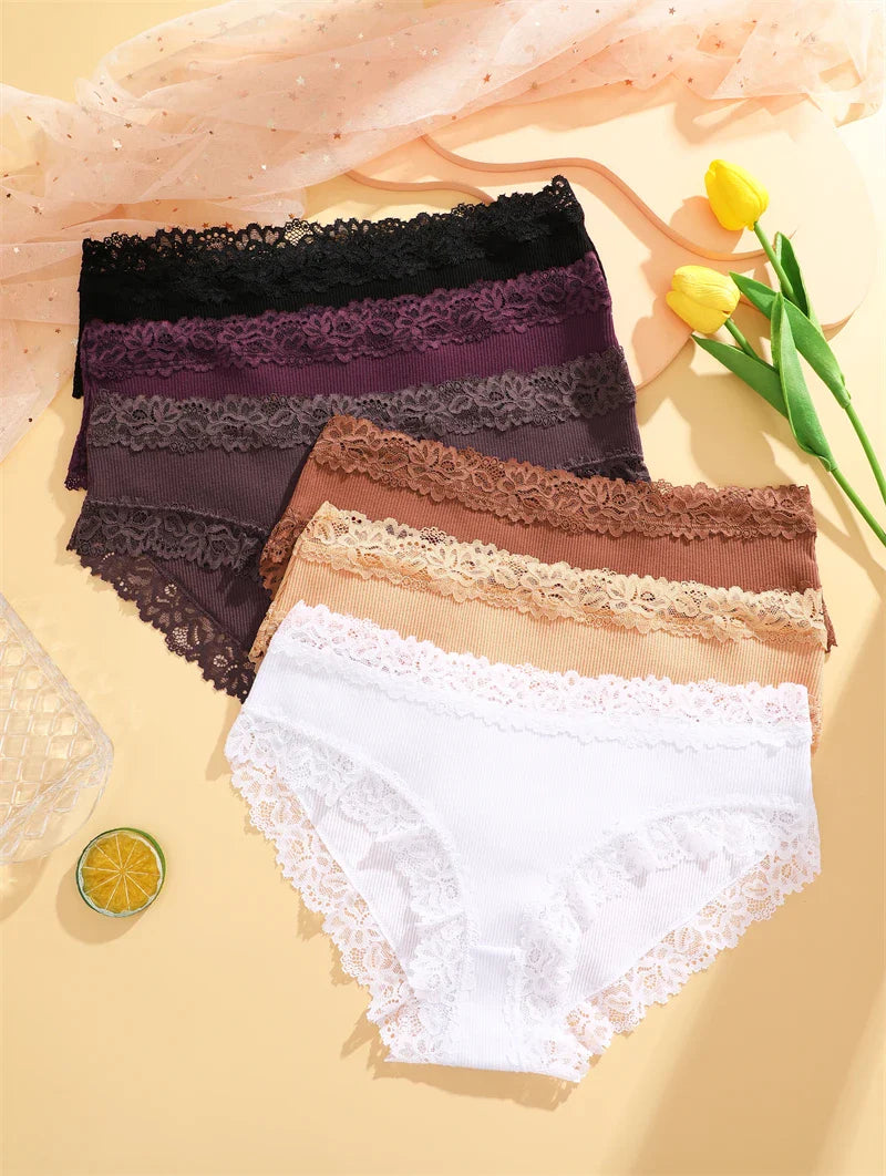 3Pcs Sexy Cotton Lace Panty Women Low Waist Panties Underwear S-XL Solid Color Ladies Briefs Lingere Underware Comfortable Women