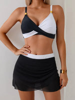 Green Patchwork Bikini Set 2026 Women Pleate Cross Push Up High Waist Swimsuit Tankini Beach Bathing Suit Skirt 3 Piece Swimwear