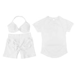 3 Pcs Gym Set Woman Short Sleeve Sport T-Shirt & Seamless Scrunch Gym Shorts & Strappy Bra Fitness Workout Suits Gym Clothing