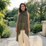 Women’s Solid Color Halter Neck Long Tops Summer Fashionable Dot Print Backless Going Out Vest