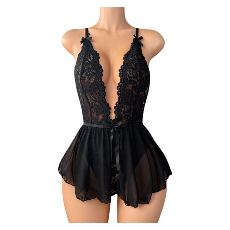 See Through Deep V Sexy Underwear Women One-piece Exotic Costumes BodysuitDesire Night EroticSexua Temptation Hot Dress Set