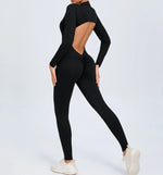 Hearuisavy Summer V Back Sports Jumpsuit Yoga Clothes Rompers Women Long Sleeveles Workout Bodysuits Backless One-piece Suit