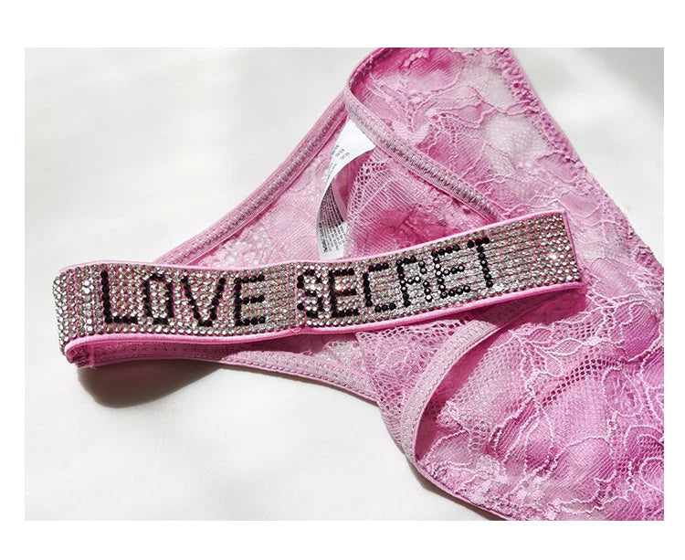 Rhinestone Lace Letter Sexy G String Women Panties Seamless Girls Underwear Transparent Thong For Female Low Rise Ladies Briefs