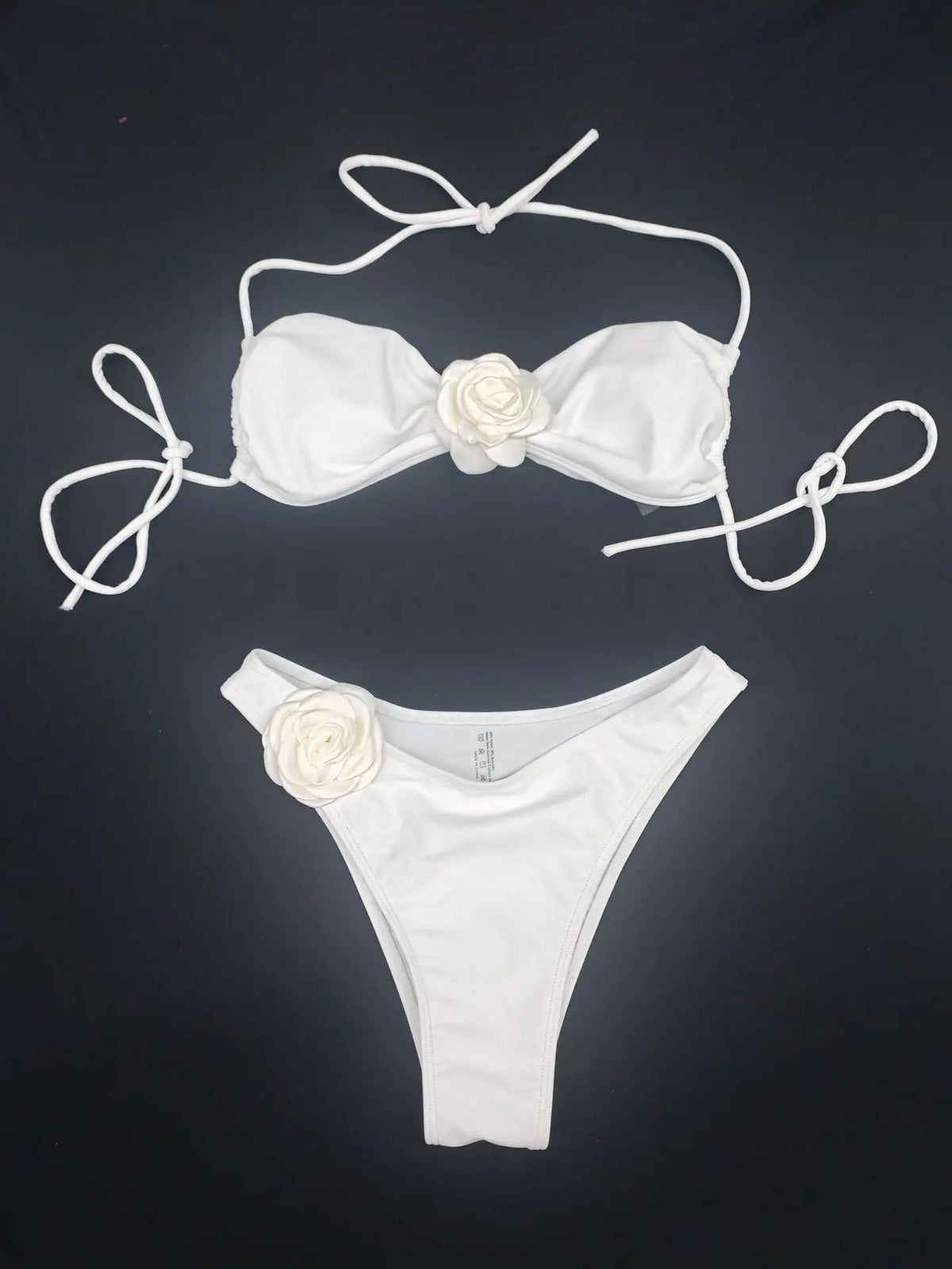 Sexy 3D Flower Patchwork Swimwear Thong Bikini 2024 Women Lace-up Swimsuit Halter Drawstring Swimming Bathing Suit Biquini Mujer