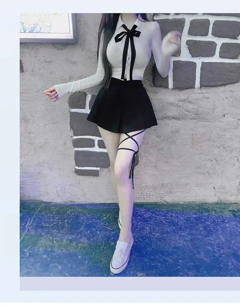 WOMENGAGA Korea Style Sexy Slim High Waist Strap A-line Half Length Skirt Fashion Women Skorts JK Sweet 2023 NewOW3W