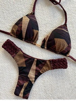 Sexy Vintage Print Bikini Set 2025 Women Orange Cut Out Weave Thong Swimsuit Bather Bathing Suit Two Piece Swimwear Biquini