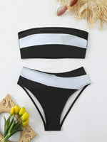 Sexy Bandeau Bikini 2026 Women Black Patchwork Striped Push Up High Waist Swimsuit Summer Bathing Suit 2 Piece Swimwear Biquini