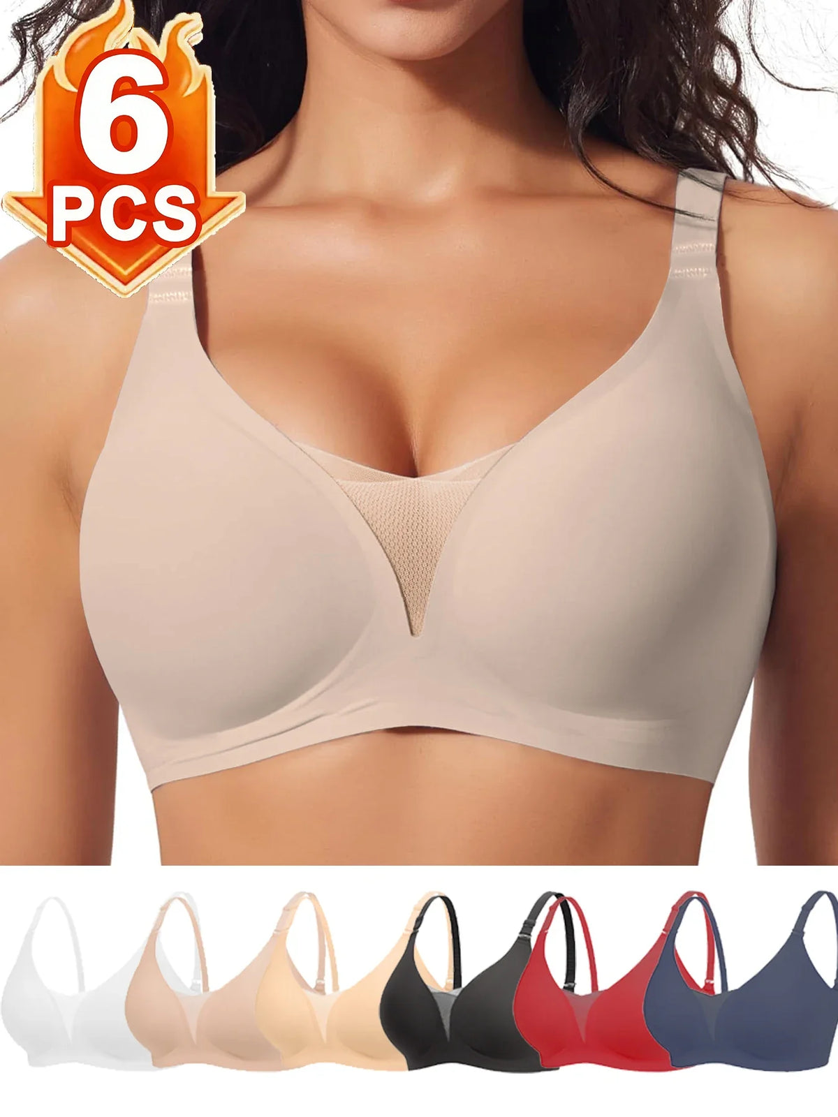6pcs Women’s Bra Panties Everyday Wireless Push Up Lingerie Soft Briefs Seamless Bralettes, Breathable Padded Comfort Underpants